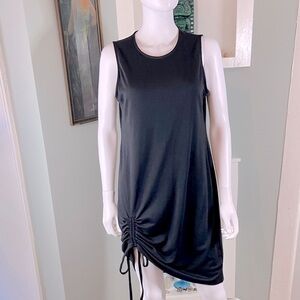 Emma & Michele Cinch Ruched Black Mini Dress Tank Top Side Tie M Sleeveless